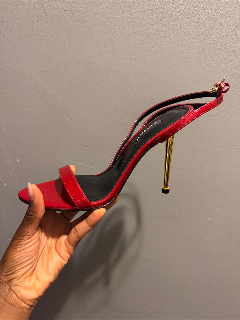 Nine West Red Slingback Sandal with Gold Stiletto Heel